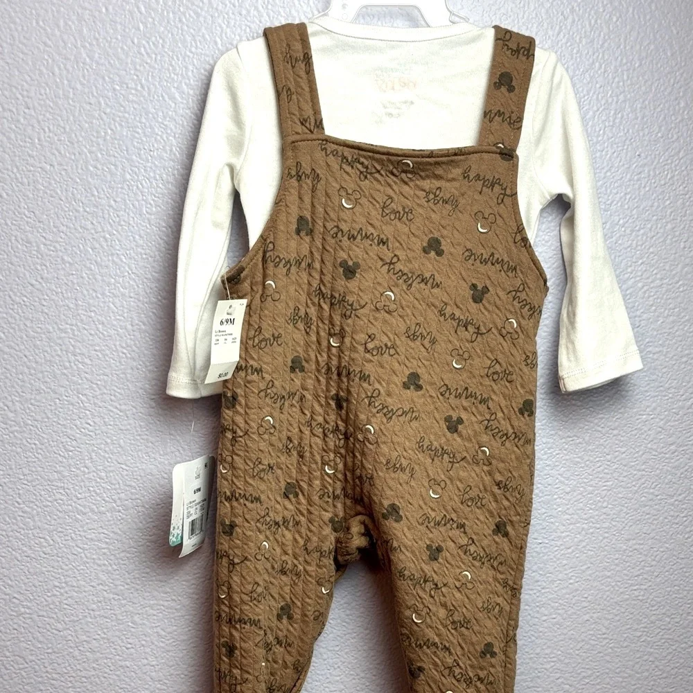 Mickey Mouse Disney Overalls Subtle Branding White Onesie Mickey Graphic Feature